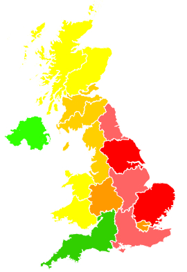 Click on a region for air pollution levels for 25/07/2019