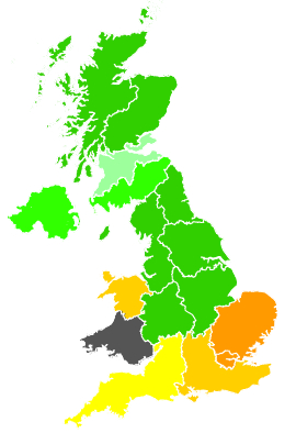 Click on a region for air pollution levels for 25/08/1990