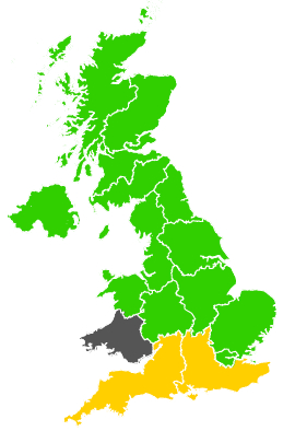 Click on a region for air pollution levels for 25/08/1991