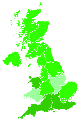 Click on a region for air pollution levels for 25/08/1993