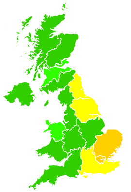 Click on a region for air pollution levels for 25/08/1999