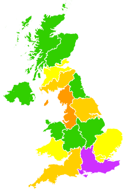 Click on a region for air pollution levels for 25/08/2000