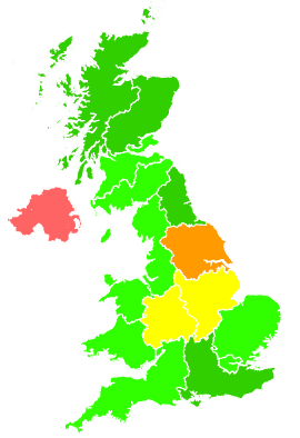 Click on a region for air pollution levels for 25/09/1992