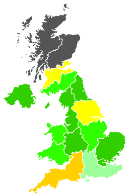 Click on a region for air pollution levels for 25/09/1993