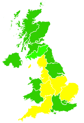 Click on a region for air pollution levels for 25/09/2001