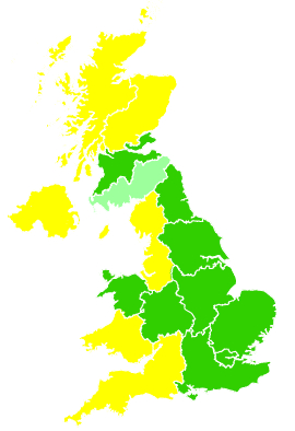 Click on a region for air pollution levels for 25/09/2003