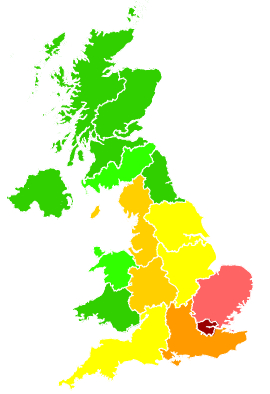 Click on a region for air pollution levels for 25/09/2013