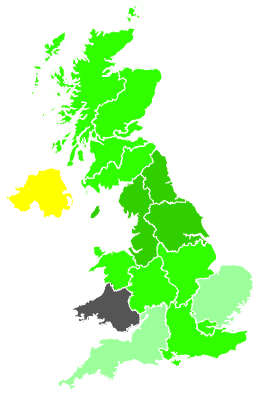 Click on a region for air pollution levels for 25/10/1991