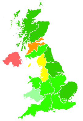 Click on a region for air pollution levels for 25/10/1993