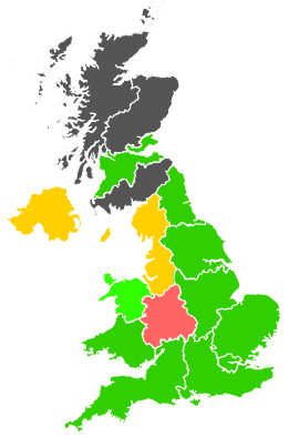 Click on a region for air pollution levels for 25/10/1997