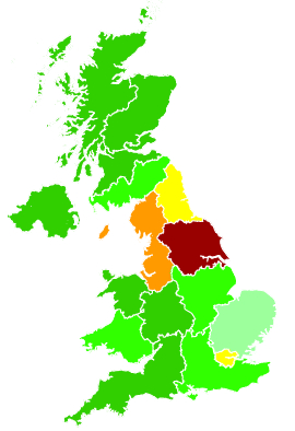 Click on a region for air pollution levels for 25/11/1993