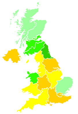 Click on a region for air pollution levels for 25/11/1994