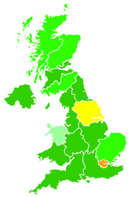 Click on a region for air pollution levels for 25/11/1997