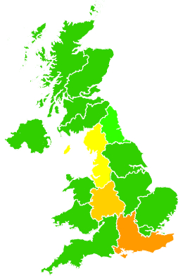 Click on a region for air pollution levels for 25/11/1998