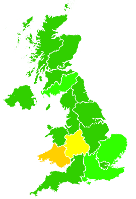Click on a region for air pollution levels for 25/11/2014