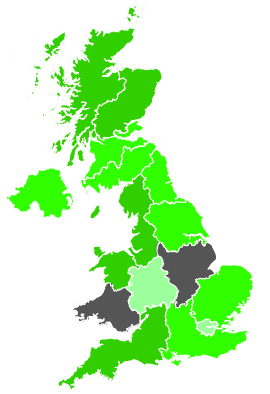 Click on a region for air pollution levels for 25/12/1987