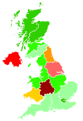Click on a region for air pollution levels for 25/12/1992