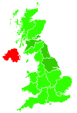 Click on a region for air pollution levels for 25/12/1996