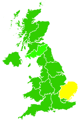 Click on a region for air pollution levels for 25/12/2004