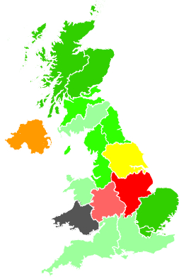 Click on a region for air pollution levels for 26/01/1991