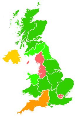 Click on a region for air pollution levels for 26/01/2000