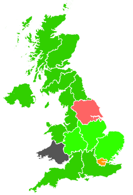 Click on a region for air pollution levels for 26/02/1992