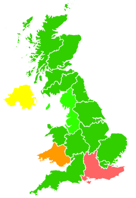 Click on a region for air pollution levels for 26/02/1996