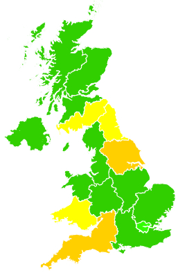 Click on a region for air pollution levels for 26/03/1993
