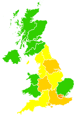 Click on a region for air pollution levels for 26/03/1996