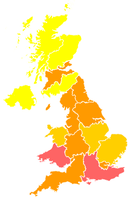 Click on a region for air pollution levels for 26/03/2007