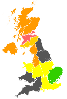 Click on a region for air pollution levels for 26/04/1987