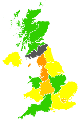 Click on a region for air pollution levels for 26/04/1993