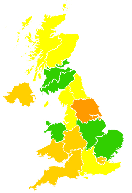 Click on a region for air pollution levels for 26/04/1995