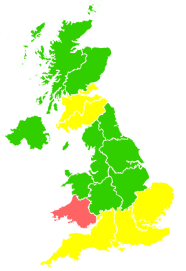 Click on a region for air pollution levels for 26/04/2012