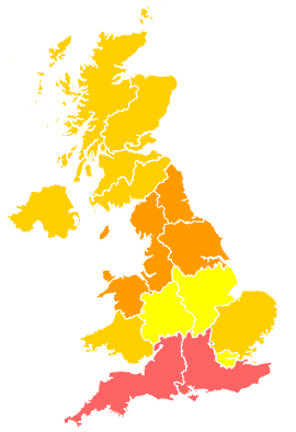 Click on a region for air pollution levels for 26/05/1992