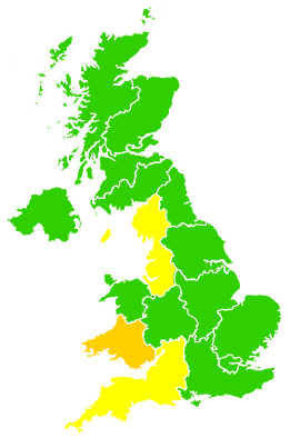 Click on a region for air pollution levels for 26/05/2000