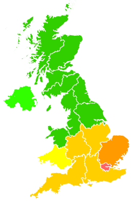 Click on a region for air pollution levels for 26/06/1992