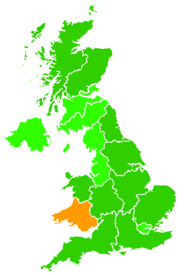 Click on a region for air pollution levels for 26/06/1994