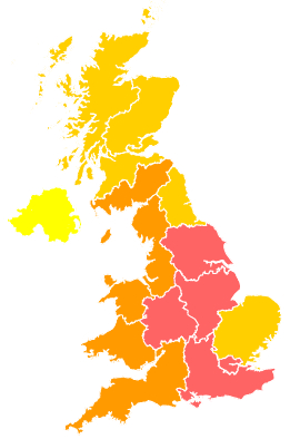 Click on a region for air pollution levels for 26/06/1999