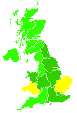 Click on a region for air pollution levels for 26/07/1994