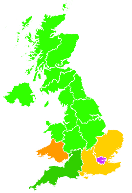 Click on a region for air pollution levels for 26/07/1996