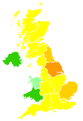 Click on a region for air pollution levels for 26/07/2008