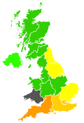 Click on a region for air pollution levels for 26/08/1991