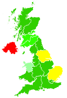 Click on a region for air pollution levels for 26/09/1992