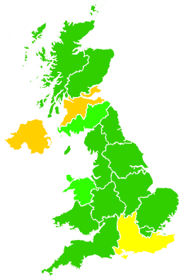 Click on a region for air pollution levels for 26/09/1997