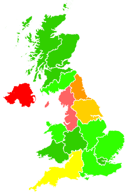 Click on a region for air pollution levels for 26/11/1993