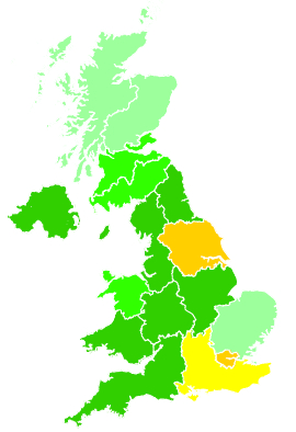 Click on a region for air pollution levels for 26/11/1994