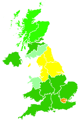 Click on a region for air pollution levels for 26/11/1997