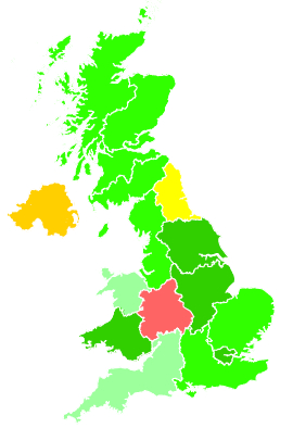 Click on a region for air pollution levels for 26/12/1992