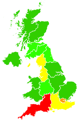 Click on a region for air pollution levels for 27/01/2000